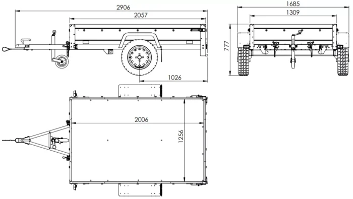 Anhänger für Pkws Garden Trailer 201 KIPP 200×125 cm 750 kg [mit Flachplane, Stützrad und Flachplaneträger] – Bild 2