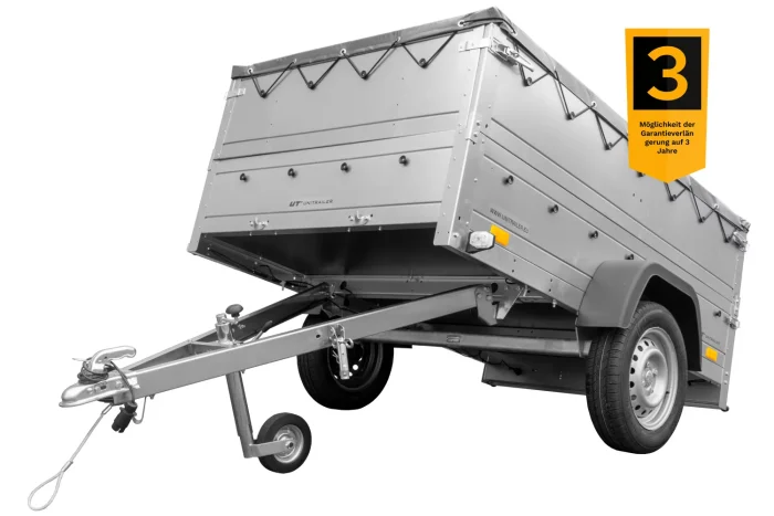 Anhänger kippbar GARDEN TRAILER 201 KIPP mit zusätzlichen Bordwänden, Stützrad und Flachplane – Bild 1