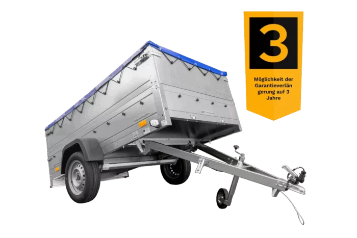 Anhänger mit faltbarer Deichsel GARDEN TRAILER 230 KIPP mit zusätzlichen Bordwänden, Stützrad und blauer Flachplane – Bild 3