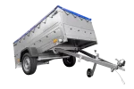 Anhänger mit faltbarer Deichsel GARDEN TRAILER 230 KIPP mit zusätzlichen Bordwänden, Stützrad und blauer Flachplane