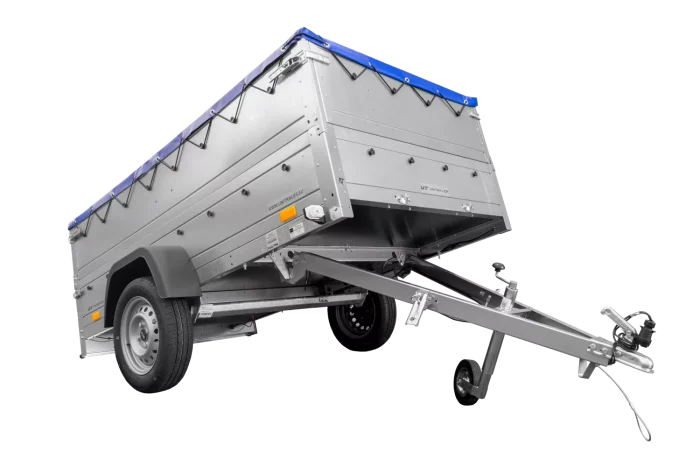 Anhänger mit faltbarer Deichsel GARDEN TRAILER 230 KIPP mit zusätzlichen Bordwänden, Stützrad und blauer Flachplane – Bild 1