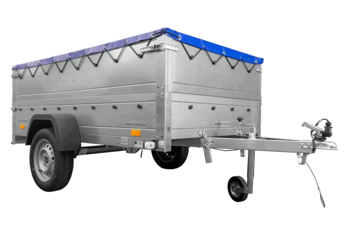 Anhänger mit faltbarer Deichsel GARDEN TRAILER 230 KIPP mit zusätzlichen Bordwänden, Stützrad und blauer Flachplane – Bild 4