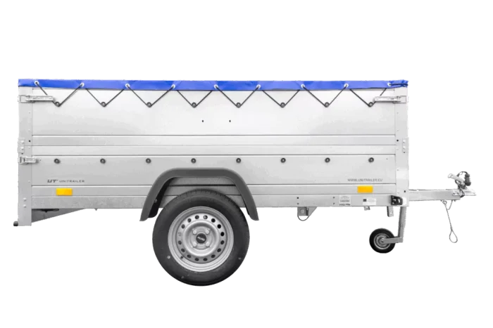 Anhänger mit faltbarer Deichsel GARDEN TRAILER 230 KIPP mit zusätzlichen Bordwänden, Stützrad und blauer Flachplane – Bild 5