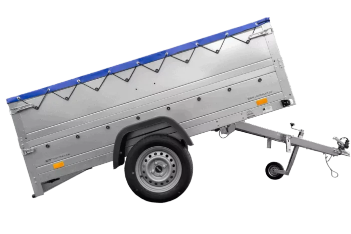 Anhänger mit faltbarer Deichsel GARDEN TRAILER 230 KIPP mit zusätzlichen Bordwänden, Stützrad und blauer Flachplane – Bild 6