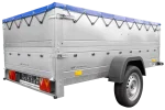 Anhänger mit faltbarer Deichsel GARDEN TRAILER 230 KIPP mit zusätzlichen Bordwänden, Stützrad und blauer Flachplane – Bild 7