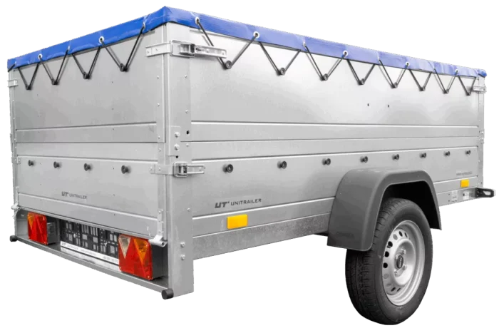 Anhänger mit faltbarer Deichsel GARDEN TRAILER 230 KIPP mit zusätzlichen Bordwänden, Stützrad und blauer Flachplane – Bild 7