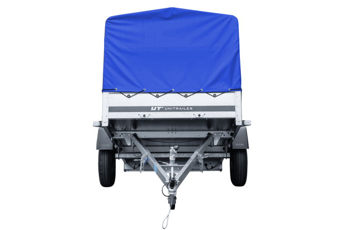 Auto Anhänger 230×125 Garden Trailer 230 KIPP Unitrailer 750 kg mit Stützrad, blauer Hochplane und Hochspriegel – Bild 6