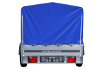 Auto Anhänger 230×125 Garden Trailer 230 KIPP Unitrailer 750 kg mit Stützrad, blauer Hochplane und Hochspriegel – Bild 2
