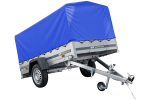 Auto Anhänger 230×125 Garden Trailer 230 KIPP Unitrailer 750 kg mit Stützrad, blauer Hochplane und Hochspriegel – Bild 3