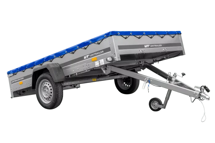 Einachsanhänger 264×150 UNITRAILER GARDEN 265 KIPP mit einem Flachplanenträger und blauer Plane – Bild 6